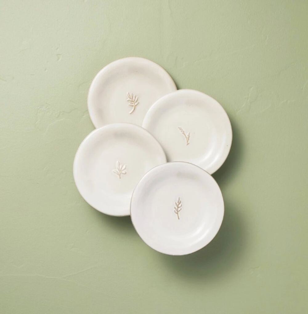 HEARTH & HAND MAGNOLIA |  6.5" Stoneware Embossed Leaf Appetizer Plate Set | 4ct